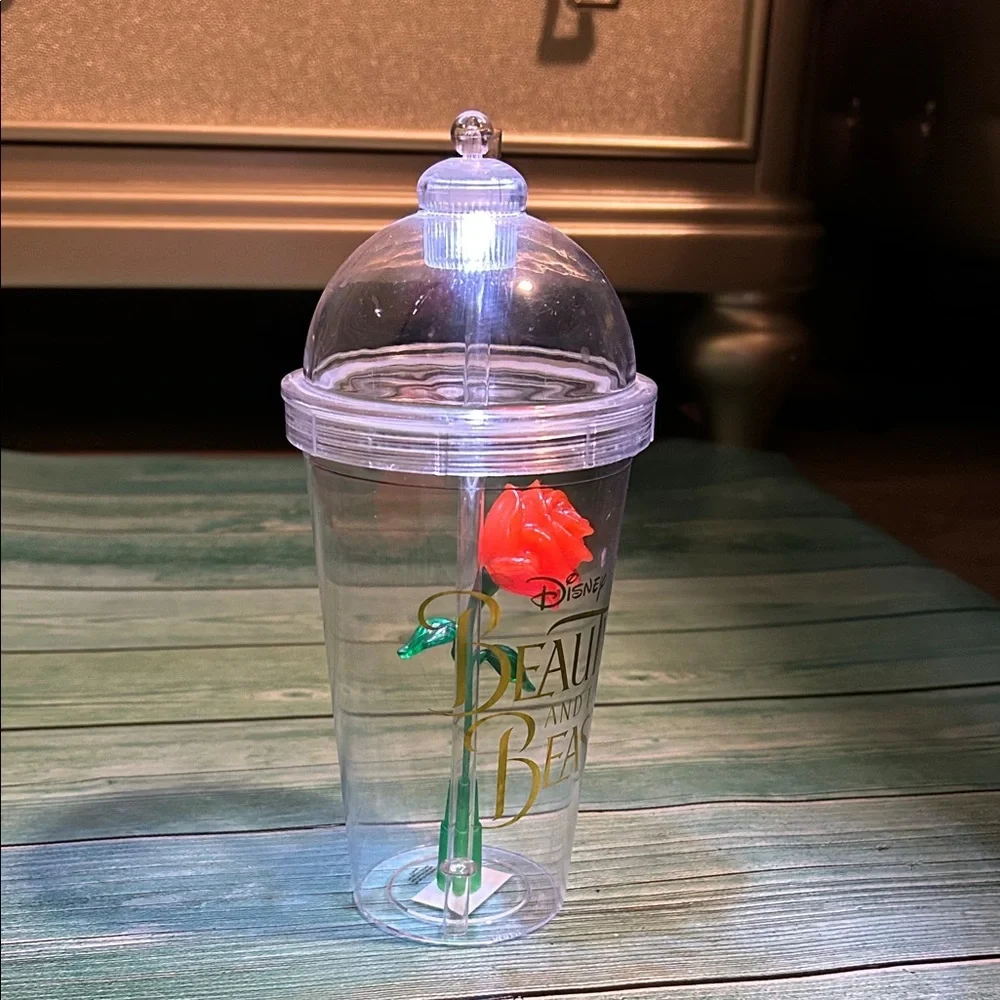 Disney Beauty and the Beast Clear Cup with Red Rose